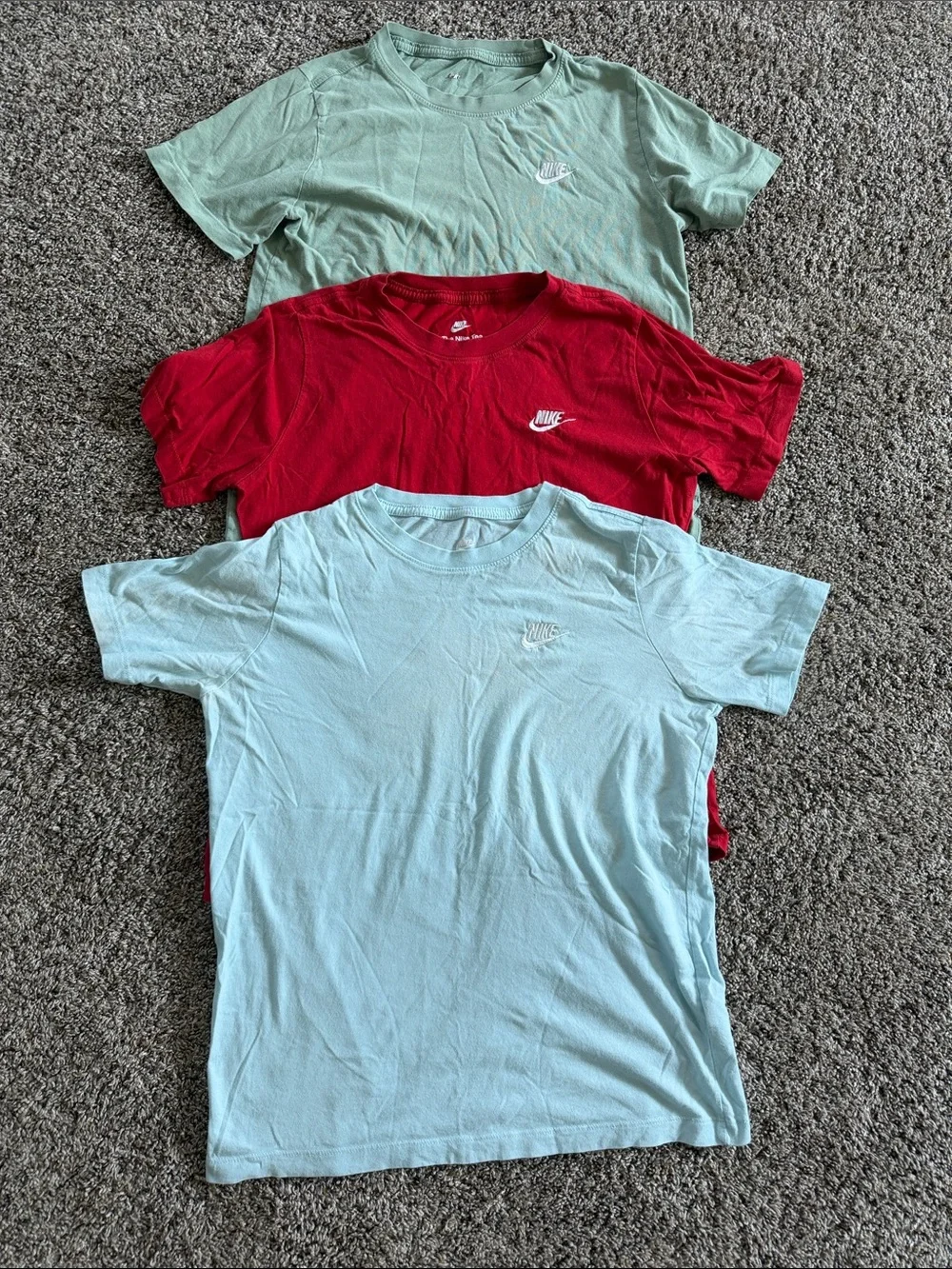 Nike Short Sleeve Crew Tees in Mint, Red, and Light Aqua